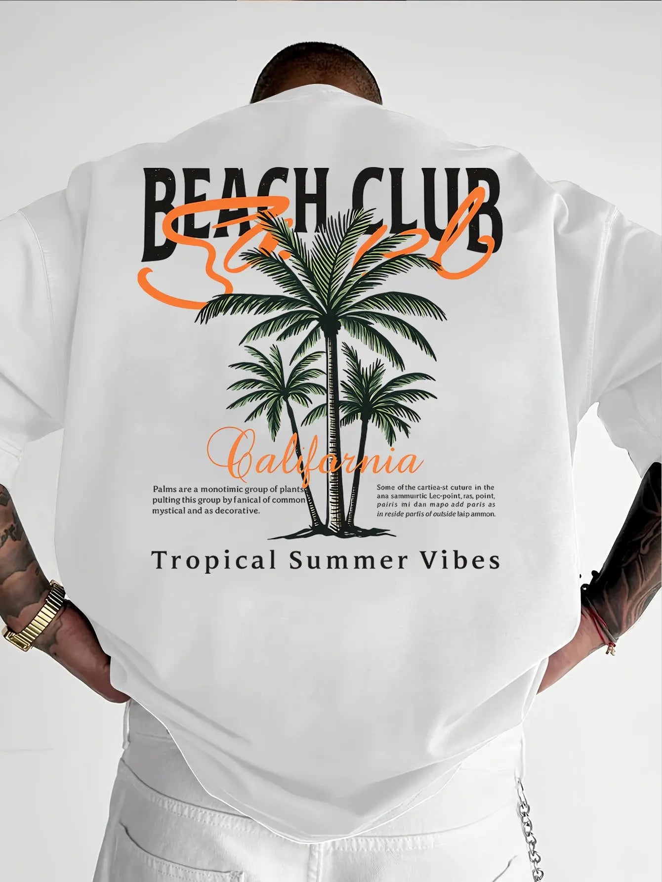 California Beach Club Palm Tree Print on Premium Soft 100% Cotton Mens T Shirt Perfect for Summer Tropical Casual Style
