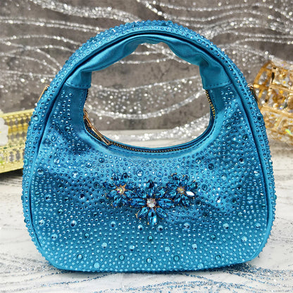 Pointed Toe High Heels Shoes and Bags Set With Rhinestone for Women Wedding Party Elegant Luxury Fashion in Sky Blue