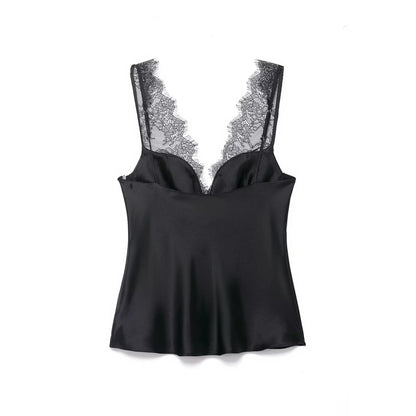 2026 Summer Fashion Women's Slim Tank Tops Sleeveless Backless Solid Lace V Neck Shirt Female Sexy Party Causal Tops