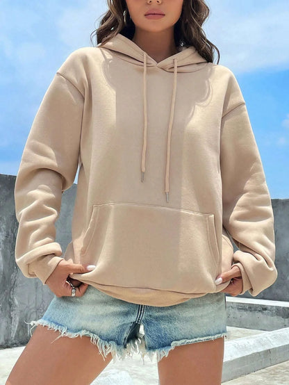 Solid Color Casual Hoodie For Female Pocket Creative Hoody All-Match Street Clothes Womens Fleece Unisex Pullovers