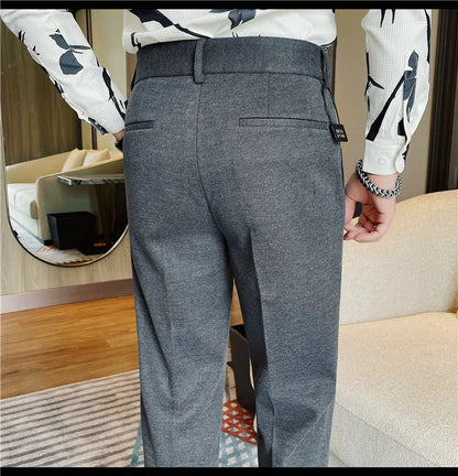 Men's Slim Fit Naples Business Casual Trousers Made of Autumn and Winter Wool, Thickened for Warmth, Classic Ankle-length Pants.