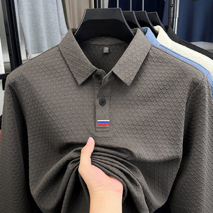 High quality fashion long sleeve polo shirt men's autumn new brand striped jacquard design Korean casual luxury lapel T-shirt