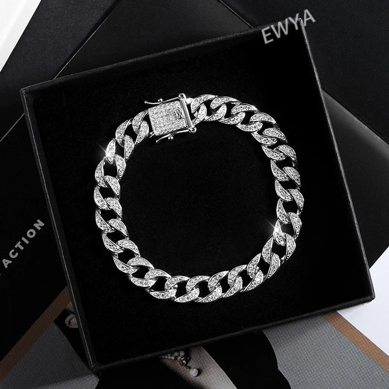 Full 1.2mm D Color Moissanite Cuban Chain Bracelet For Men Women S925 Silver Pass Diamond Test 8mm Wide Link Bracelets Gift