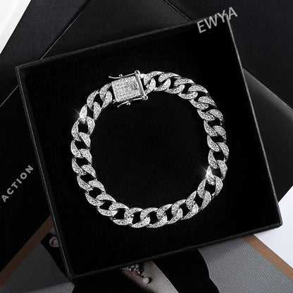 Full 1.2mm D Color Moissanite Cuban Chain Bracelet For Men Women S925 Silver Pass Diamond Test 8mm Wide Link Bracelets Gift