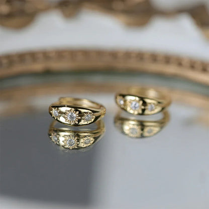 Ins Star Anise 925 Sterling Silver  Earring For Women Hoop Earrings Crystal Fine Jewelry Glossy 18K Gold Mom Gift Trend