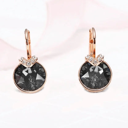 Bella V Drop Earring for Women Christmas Birthday Genuine Crystals from Austria Round Cut Dangle Silver Color Pierced Jewelry