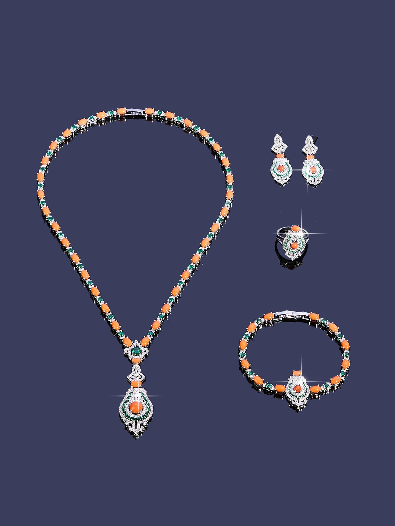 4 Pieces Luxury Blue Turquoise Cubic Zirconia Bridal Jewelry Set Nigeria Dubai Bridal Jewelry Accessories