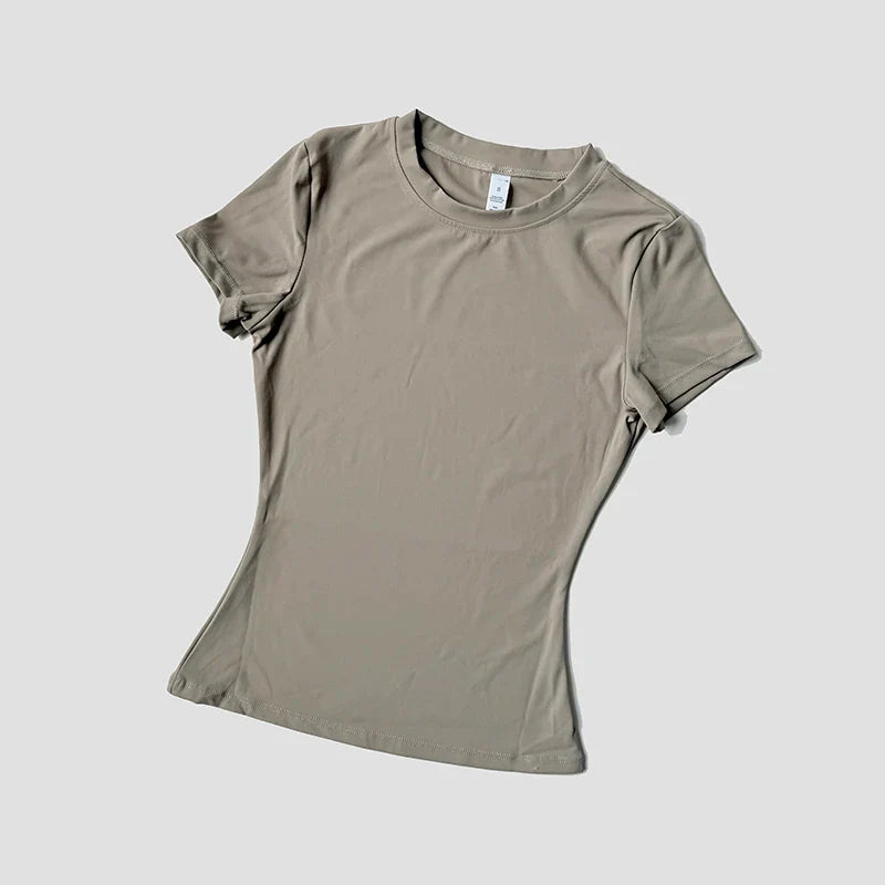 Women Solid Color Dry Fit Short Sleeve Crew Neck Athletic T-Shirt Fashion Casual Tee Suitable For Daily Running Workout Gym Top