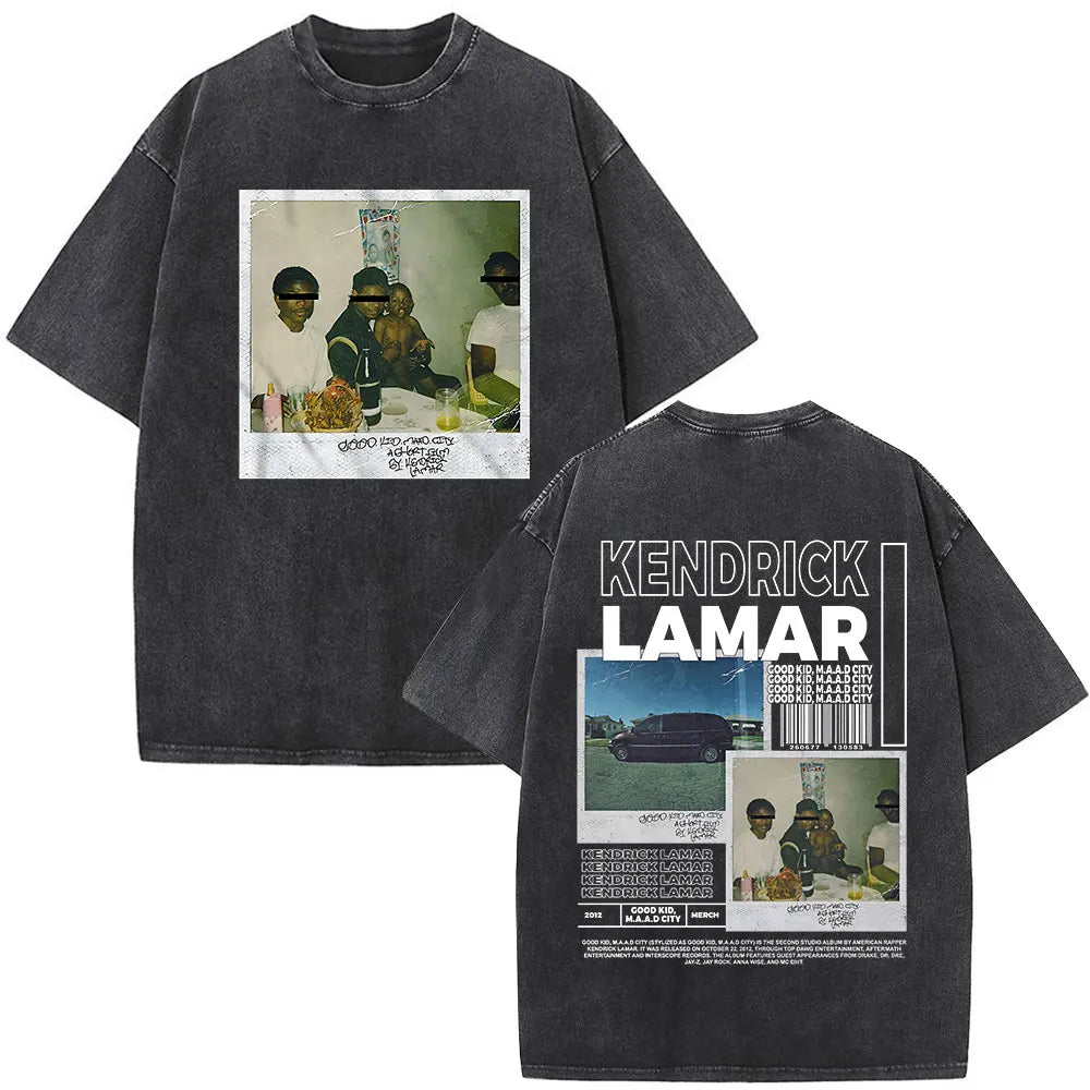 Washed Vintage Rapper Kendrick Lamar Album Merch T-shirts Men's Clothing Hip Hop Retro Oversized T-shirt Fashion Trend Tee Shirt