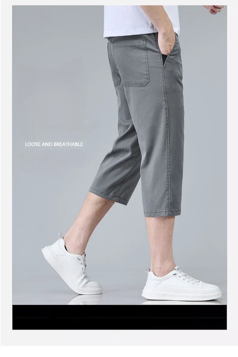 Men's Summer Lyocell Shorts Thin Breathable Comfortable Slim Korean Fashion Short Pants Elastic Waist Casual Vacation Pants