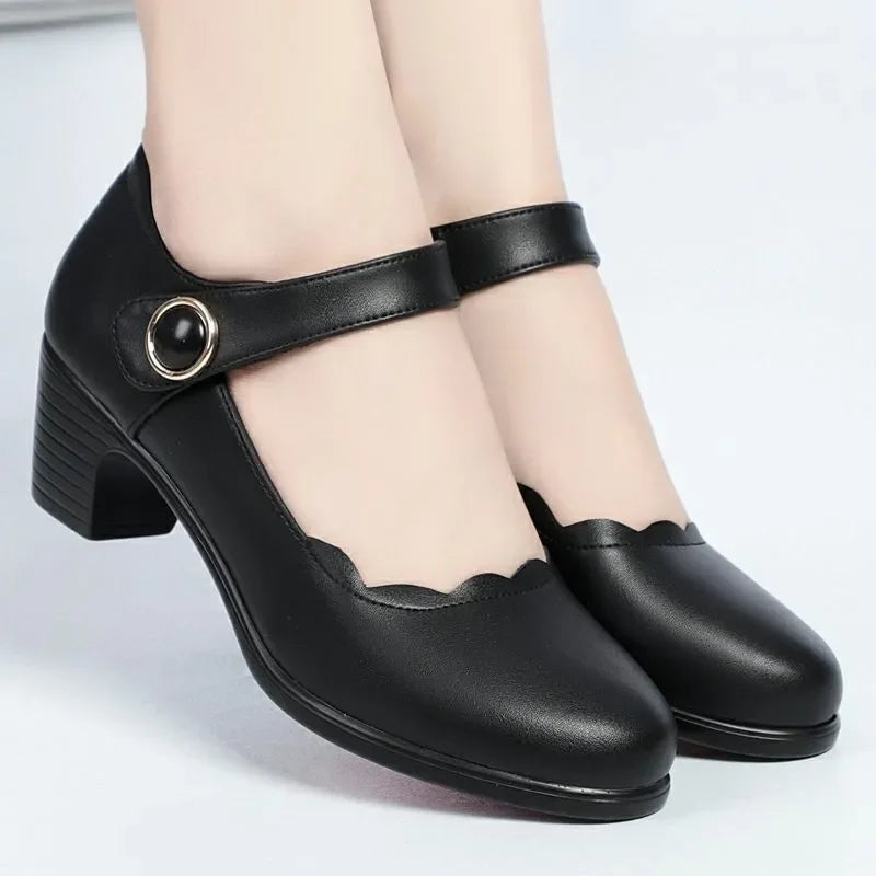 women fashion round toe buckle strap patent leather office high heel shoes lady classic wine red shoes  ba05