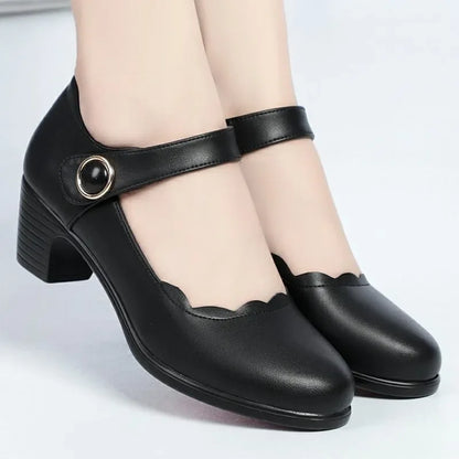 women fashion round toe buckle strap patent leather office high heel shoes lady classic wine red shoes  ba05
