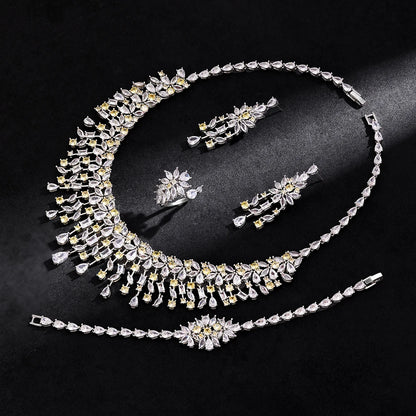 2024 New 4-piece Bride Zirconia Women's Party Jewelry Set, Deluxe Dubai Nigeria CZ Crystal Wedding Necklace Set