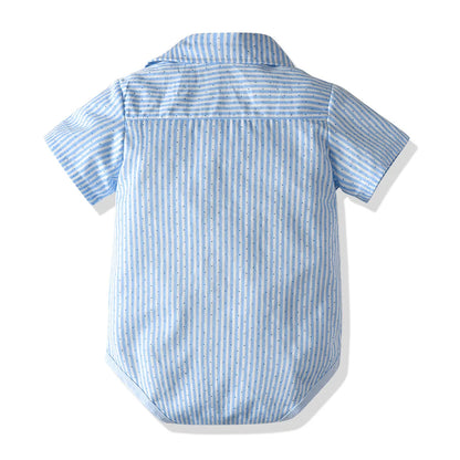 Baby Boys Gentleman Suit Summer 3-24 Months Infant Clothes Bow Newborn Striped Shirt+Suspender Shorts Boy Birthday Formal Wear