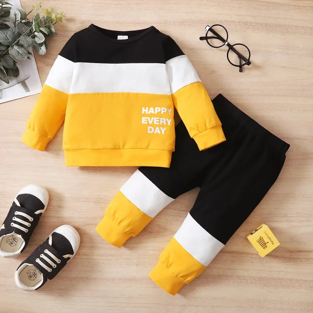 Newborn Baby Boy 2PCS Clothes Set Patchwork Long Sleeve T-shirt Top+Pants Set Autumn Sport Casual Outfit for Toddlers 0-2 Years