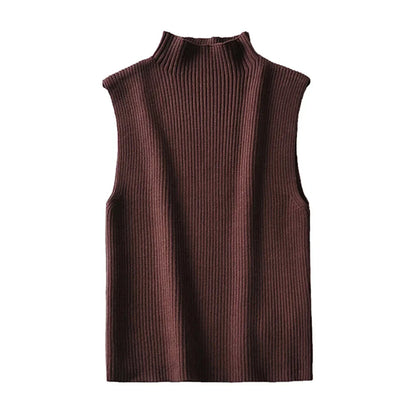 Women Fashion Fitted Basic Ribbed Knit Tank Tops Vintage High Neck Sleeveless Female Camis Chic Vest Top Mujer