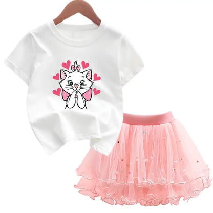 The Aristocats Marie Cat 2Pcs/Set Girl Dress Kid Birthday Clothes Party Princess Dress T-shirt+Tutu Skirt Summer Christmas Gift