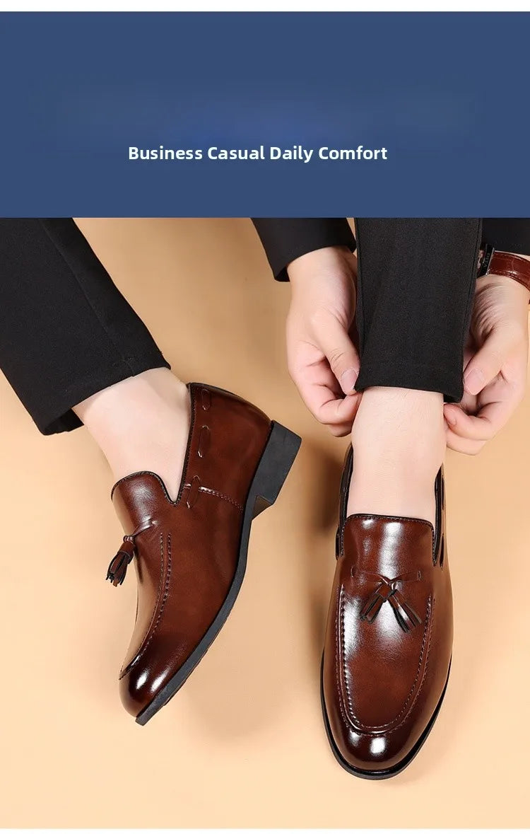 Summer New Large Size Men's Leather Shoes Business Formal Casual Wedding Knot Shoes round Toe Flat Heel Rubber Outsole