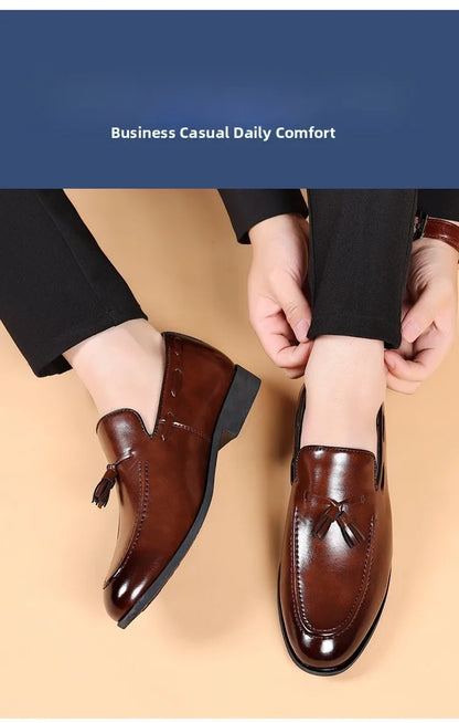 Summer New Large Size Men's Leather Shoes Business Formal Casual Wedding Knot Shoes round Toe Flat Heel Rubber Outsole