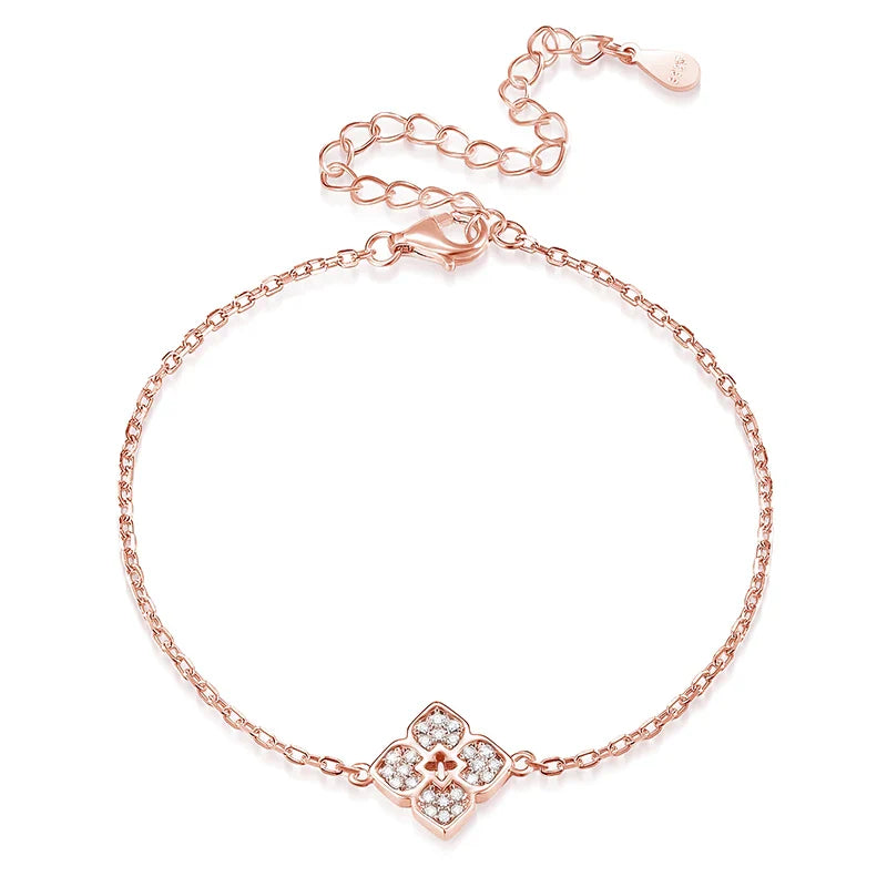 1mm Flowers Moissanite Bracelets for Women 14-20cm Size Adjustable Chain Classic 925 Sterling Silver Jewelry Plated 18K
