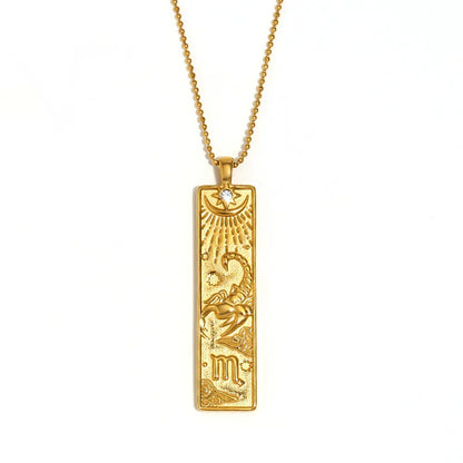 18k Gold Plated Rectangle Shape 12 Constellation Pendant Necklace Stainless Steel Waterproof Fashion Women's Jewelry