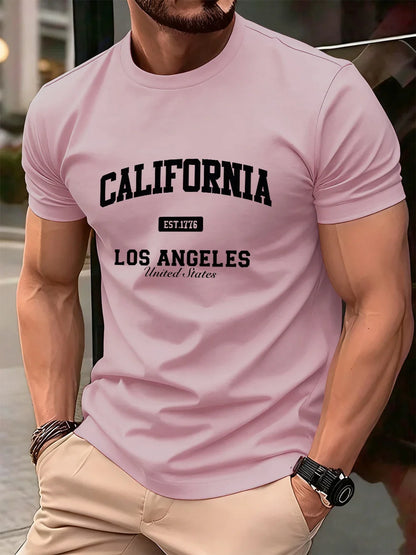 California Los Angeles Prints Mens T-Shirt Cotton Summer Short Sleeve Tops Soft Oversized O-Neck T Shirt Casual Male Clothes