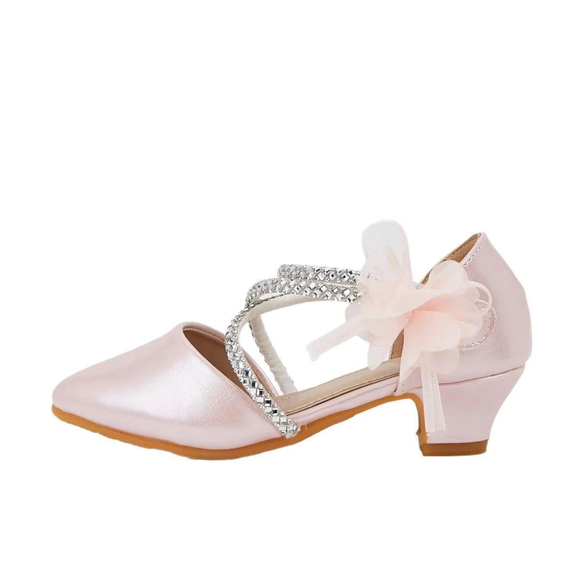 2025 Summer New Fashion Flower Girls' Princess Shoes Crystal Performance Children's Sandals Pointed Toe Children's High Heels