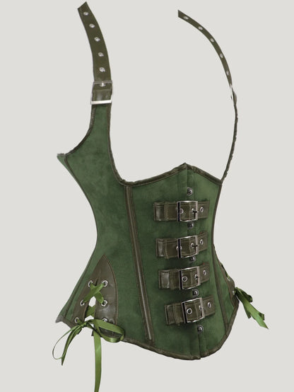 Steampunk Corsets And Bustiers Sexy Halterneck Synthetic waist trainer Gothic Red Corset Top Women Outwear Corselet