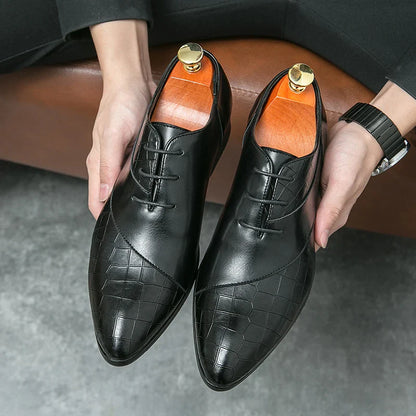 Men's Pointed Toe Lace-up Formal Shoes – Classic Dress Leather Shoes for Office & Events