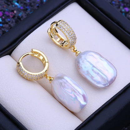 Natural Freshwater 12-16mm Big Baroque Pearl Drop Earrings 925 Sterling Silver Bridal Jewelry Gifts or Women Wholesale