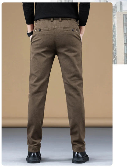 2024 Spring New Business Casual Pants Men Thick Slim Elastic Waist Trousers Classic Brown Black Grey High Quality Male Clothes