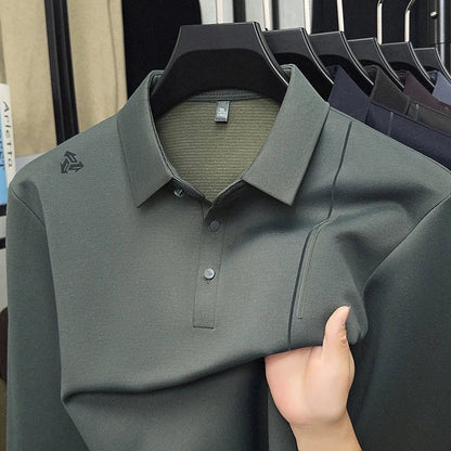 Luxury Quality Men's Polo Shirt Simple Solid Color Print Long Sleeve Autumn Lapel T-Shirt Business Casual Fashion Trend Menswear