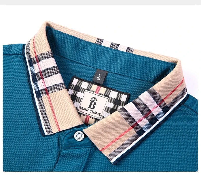 Fashion brand luxury short sleeve polo shirt men summer quality silky cotton breathable business casual striped collar T-shirt
