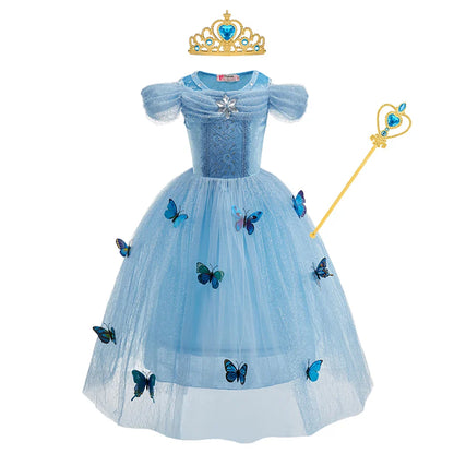Elsa Cosplay Dress Butterfly Decoration with Accessories Princess Style Suitable School Activities Performance and Birthday Gift