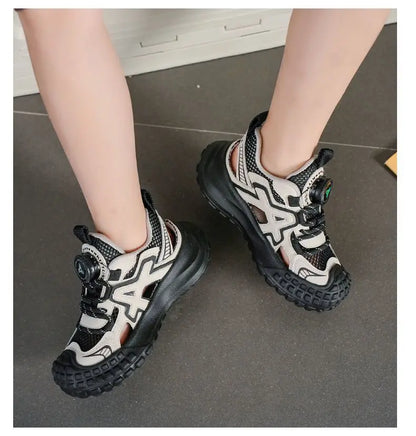 Boys Girls Sports Sandals Rotating Button Students Sneakers Hollowed-out  Summer New Students Running Shoes Mesh Breathable