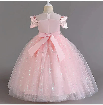 Flower Girl Lace up Dress Wedding Kids flowers First Communion Ball embroidery Festival Party Dress 12Y