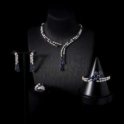 Women's Cubic Zircon Necklace Set Elegant Bridal Wedding Jewelry Accessory 00121