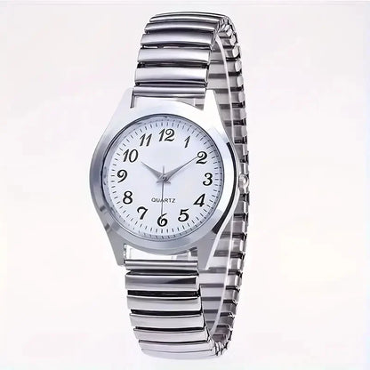 1pcs Vintage round pointer quartz watch classic analog elastic band watch for ladies