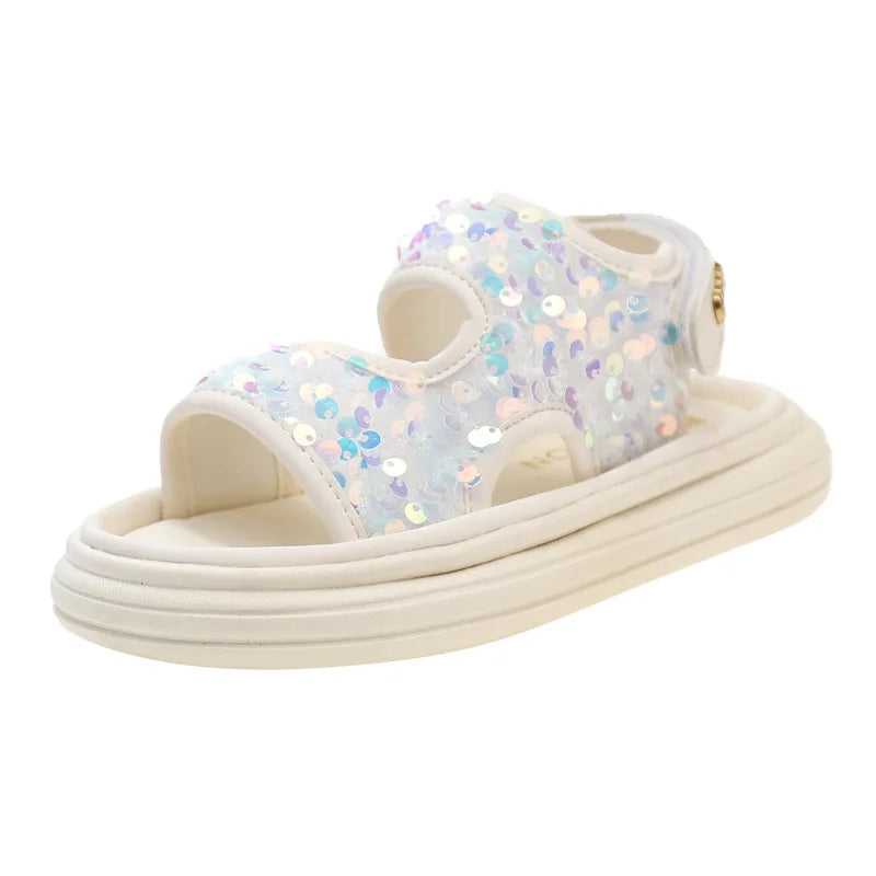 Summer Children's Sandals Sequins Thick Soled Girls Causal Princess Open-toe Sandals Fashion Non-slip Kids Beach Shoes Versatile