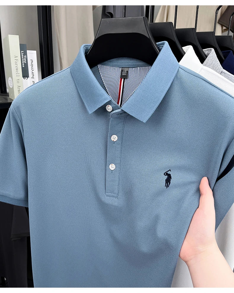 Luxury brand short sleeve men polo shirt summer ice silk breathable high-end pony embroidery design casual business Paul T-shirt
