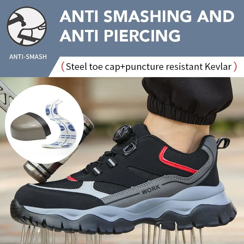 Light Breathable Sneaker Safety Shoes With Steel Toe Cap Anti-Piercing, Shock Absorbing Anti-Smash Design, Work Shoes for Men