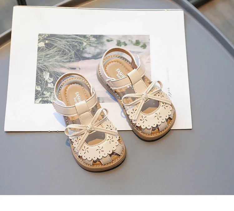 Summer Baby Girls Sandals Cut-Outs Lace Princess Shoes Children Sandals Anti Slip Soft Sole Toddler Kids Beach Shoes Size 21-30