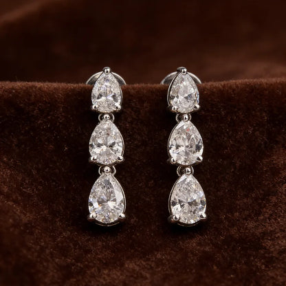 3-Stone Pear Cut Real Moissanite Diamond Drop Earrings for Women 925 Sterling Silver Waterdrop Dangle Earring with Certificate