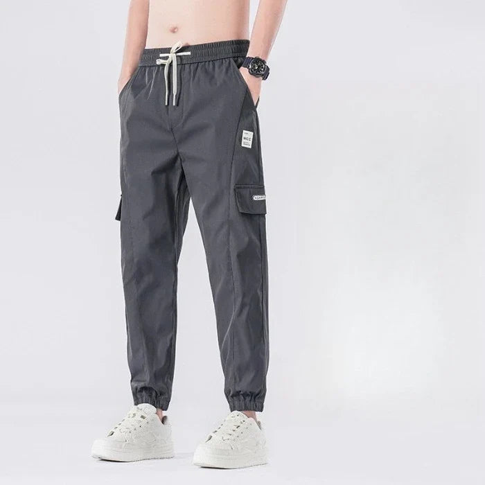 Spring Summer Thin Men's Cargo Pants Loose Tapered Elastic Cuff Jogger Trousers Quick Dry Casual Outdoor Haren Pants Male 5XL