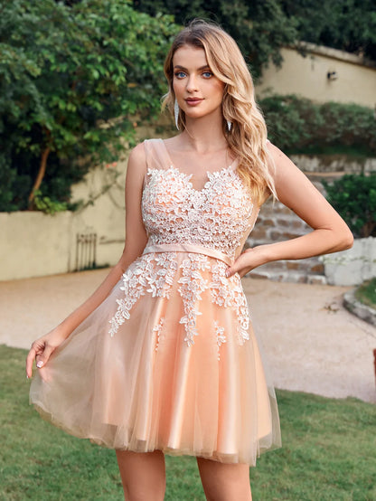 Floral Lace Homecoming Dresses for Girls Elegant Candy Pink Short Evening Prom Dress for Party Wedding Guest Dresses