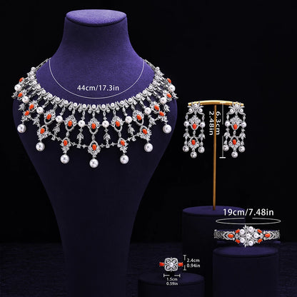 2024 New Pearl Jewelry Sets For Women Wedding Party Accessories Luxury CZ Dubai African 4-piece Bridal Jewelry Set
