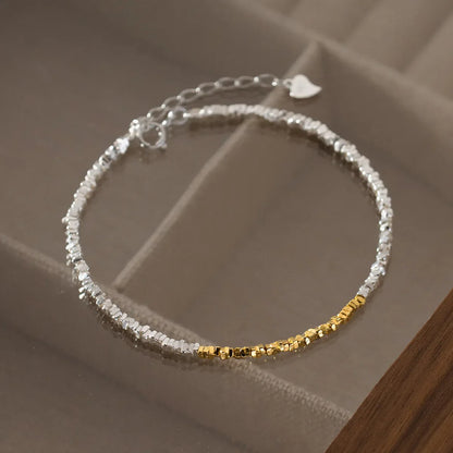 15+4.5cm Simple Irregular Bead Bracelets For Women Silver 925 Gold Design Sterling 925 Silver Women's Bracelet