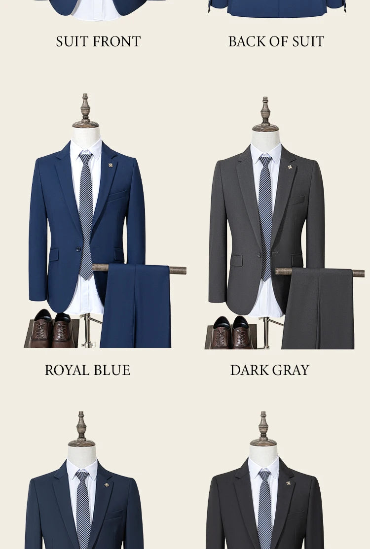 High Quality Men's Suit Slim Fit Solid Color Suit Formal Business Office Single Breasted Coat Pants 2 Pieces Set