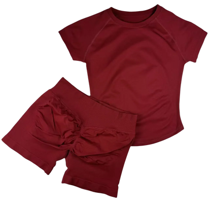 2 Pcs  Impact Sports Sets Short Sleeve Seamless Yoga Top Fitness Set Women Workout Running Sports Shorts Gym Suit