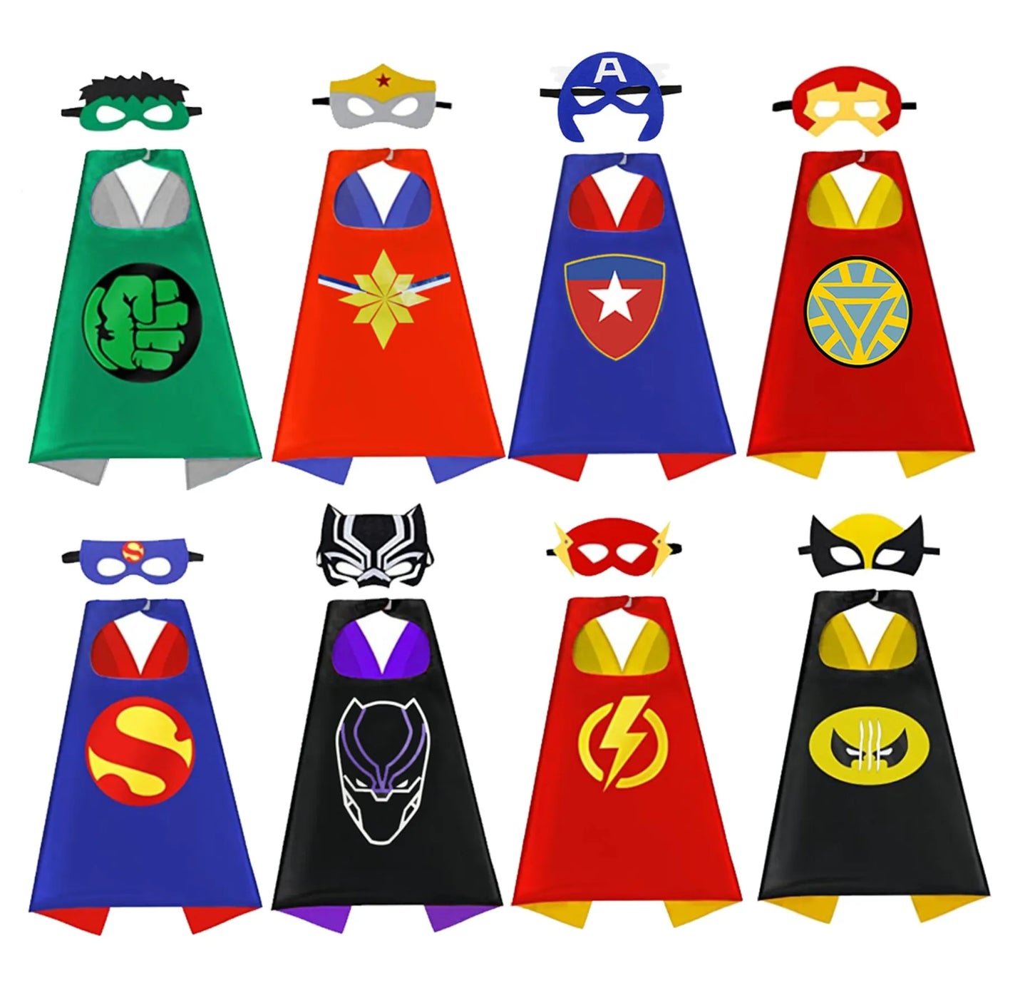 8 sets Superhero Capes for Kids Cool Halloween Costume Cosplay Festival Party Supplies Favors Dress Up for 3-12 Year Old boys